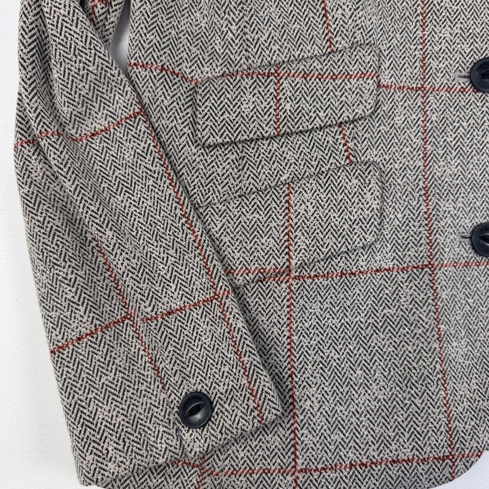 Rag & Bone Blazer Women Size 12 Gray Red Herringbone Windowpane Knit Jacket - Picture 8 of 13